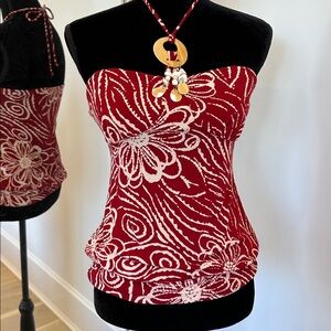 Speechless Red and Off-white Floral Halter Top